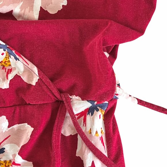 Old Navy Faux-Wrap Jersey Dress Women Size Large Burgundy Floral Waist-Defined - Picture 10 of 15